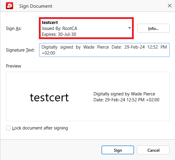 MobiPDF: choosing which digital signature to use
